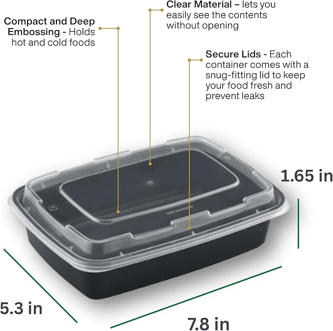 Meal Prep Containers [50 Pack] Rectangular Food Storage Containers with Lids, Bento Box, BPA Free, Stackable, Microwave/Dishwasher/Freezer Safe To Go Food Containers for Meal Prep (24 oz)