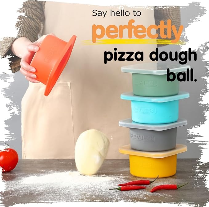 Stackable Silicone Artisan Pizza Dough Proofing Proving Containers with Air-tight Lids-4pack-500ml Volume for 250g Dough Ball (2green+2Space Grey)
