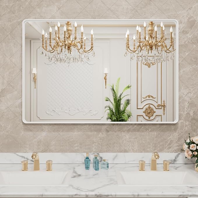 LOAAO 48x36 Inch White Metal Framed Bathroom Mirror - Image 8