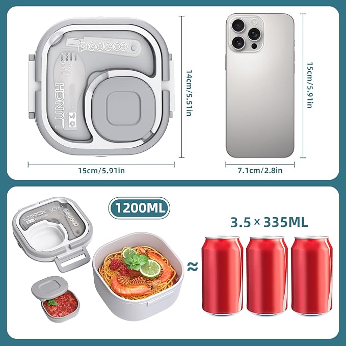 PEDECO All-in-one Stainless Steel Bento Box with Insulated bag,Leak-Proof,1-Tier Bento box,Lunch Box With Portable Sauce Pod and Cutlery-for Kids/Toddler,Dishwasher Safe,White