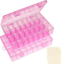 2 Pack 24 Grids Pink Plastic Organizer Box, Storage Container with Adjustable Divider, Craft Organizers and Storage Bead Storage Organizer Box for DIY Jewelry Tackles with 2 Sheets Label Stickers