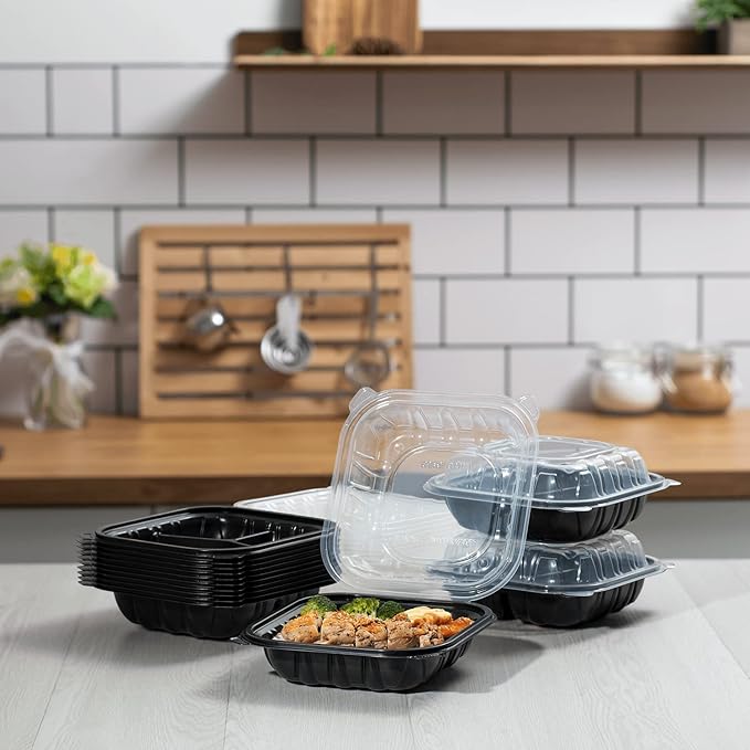 Karat Premium PP Hinged Container [150 ct], Take Out Food Containers - Case (8"x8", 3 compartments)