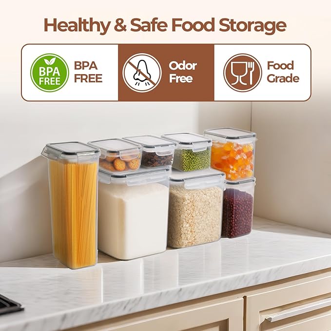 ComSaf Airtight Food Storage Containers with Lids, 11 Pcs Canisters Sets for the Kitchen, Plastic Pantry Organizers and Storage for Cereal, Flour, Sugar,Kitchen Storage Containers Include Labels