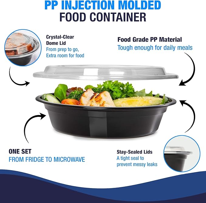 Ruthy's Outlet Meal Prep Containers with Lids, Food container bowl - BPA-Free, Stackable, Freezer & Dishwasher Safe, Reusable Food Storage for Lunch, Portion Control & Meal Prep (100 Pack, 32 oz)