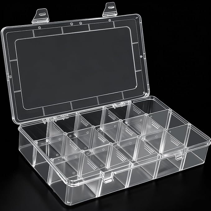 DUOFIRE Plastic Organizer Container Storage Box Adjustable Divider Removable Grid Compartment for Jewelry Beads Earring Container Tool Fishing Hook Small Accessories（Large 15 Grids，White）