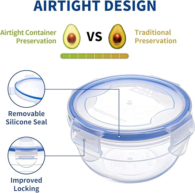 KIGI 4 PACK 20oz Plastic Round Bowls with Lid Leakproof Food Storage Container Set Small Meal Prep Containers Bento Box
