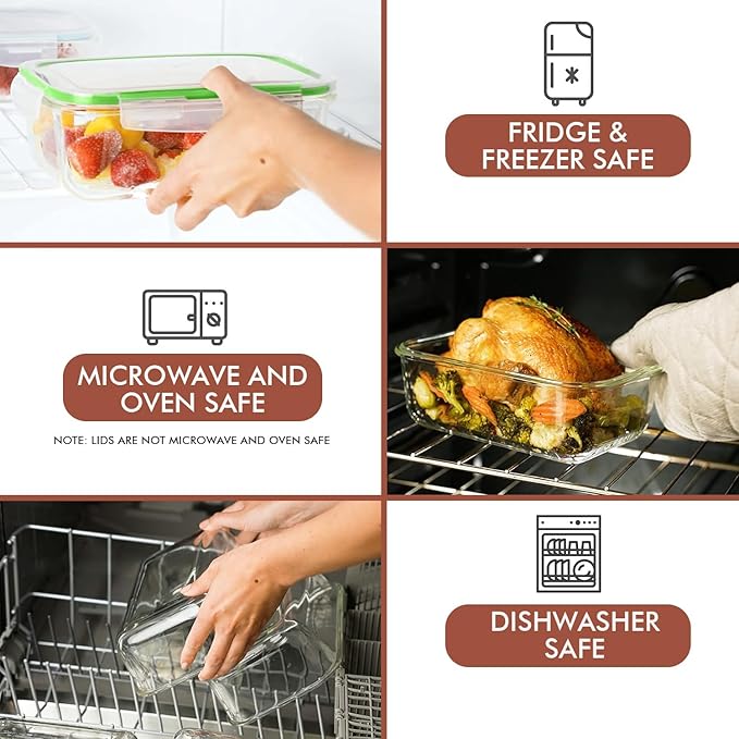 Razab 35 Pc Set Glass Food Storage Containers with Lids - Meal Prep Airtight Bento Boxes BPA-Free 100% Leak Proof (15 lids,15 glass & 5 Plastic Sauce/Dip Containers)
