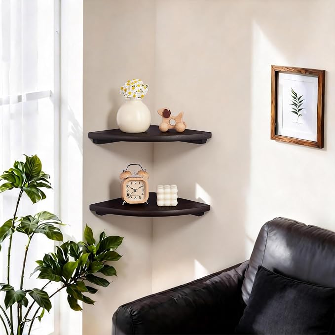 Gieanoo Floating Corner Shelves Set 2 10inch Walnut Solid Oak Rounded Corner - Image 7