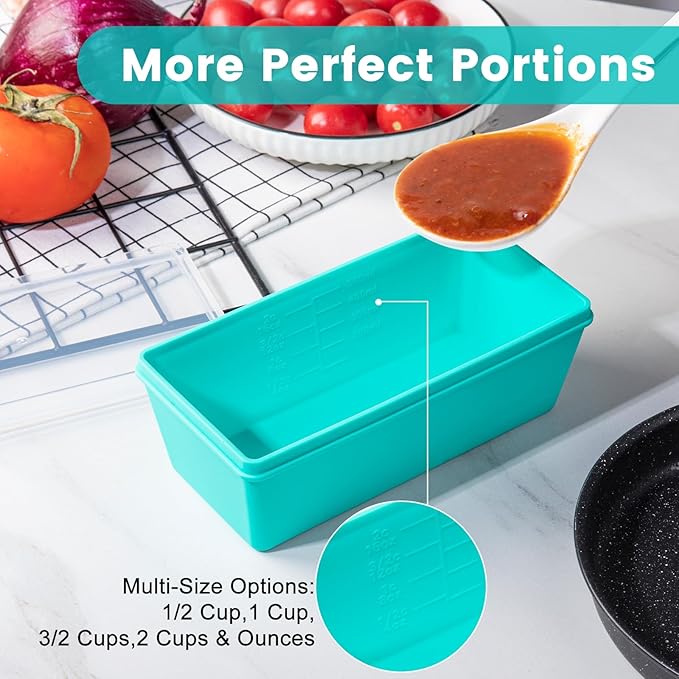 Gemice BPA-Free Silicone Freezer Molds with Base, Individual 6-Pack 1-Cup & 2-Cup Portion Soup Cubes Freezer Tray with Lids for Food Storage, Dishwasher Safe, Silicone Freezer Containers for Meal Prep