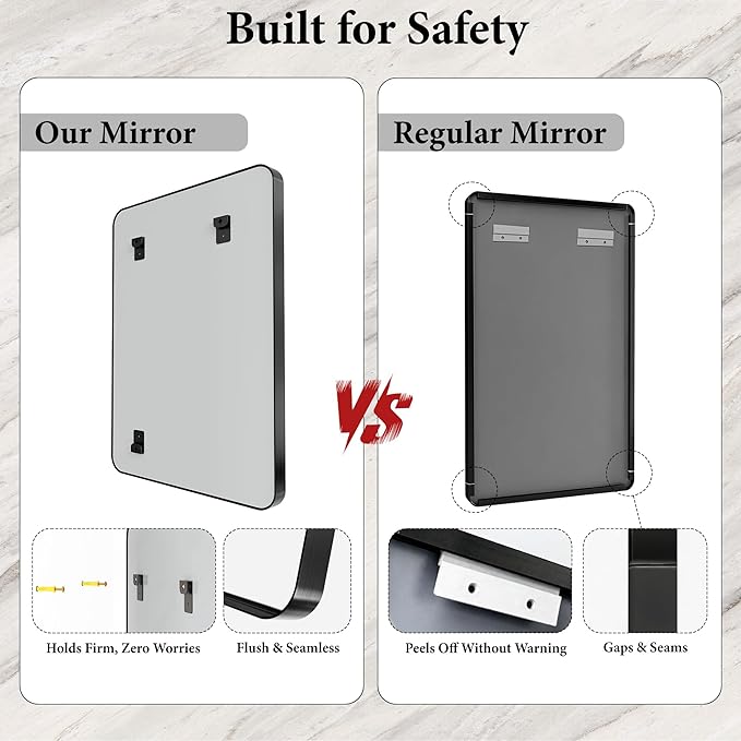 48X32 Inch Metal Black Framed Bathroom Mirror - Image 5