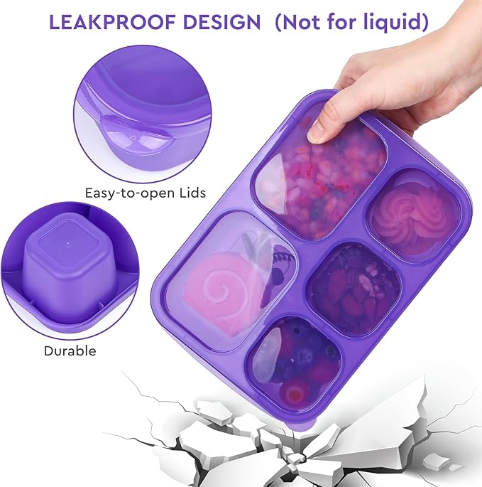 Bento Box Adult - Snack Box Containers 4 Pack, 5 Compartment Lunchables Containers for Adults, Meal Prep Container Reusable for Travel (Colorful)