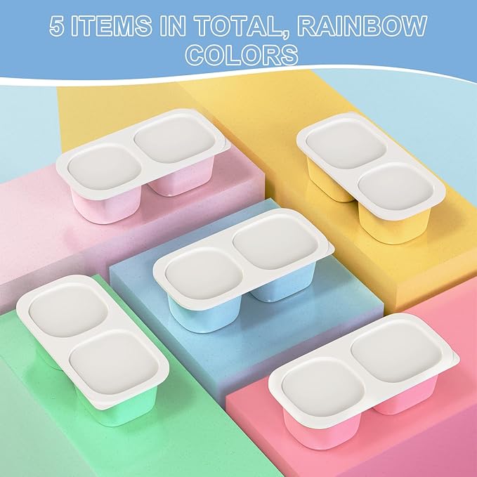 2 Compartment Snack Pack Containers for Kids, 5 Pack Reusable Snack Containers with Lids, Toddler Snack Containers, BPA-Free, Microwave Dishwasher Safe, Lunchbox Accessories for Travel