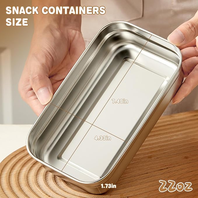 4 Pack Stainless Steel Snack Containers, 22oz Reusable Food Storage Containers with Lids, Metal Meal Prep Lunch Box, Dishwasher Safe, Snack Box Container for Trave & Outdoor Camping (White, Green)