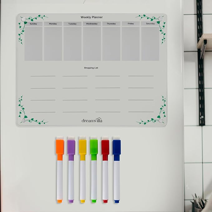 Acrylic Weekly Planner Magnetic Dry Erase Board for Fridge – Clear Refrigerator Calendar with Markers, Magnetic To-Do List & Schedule Organizer