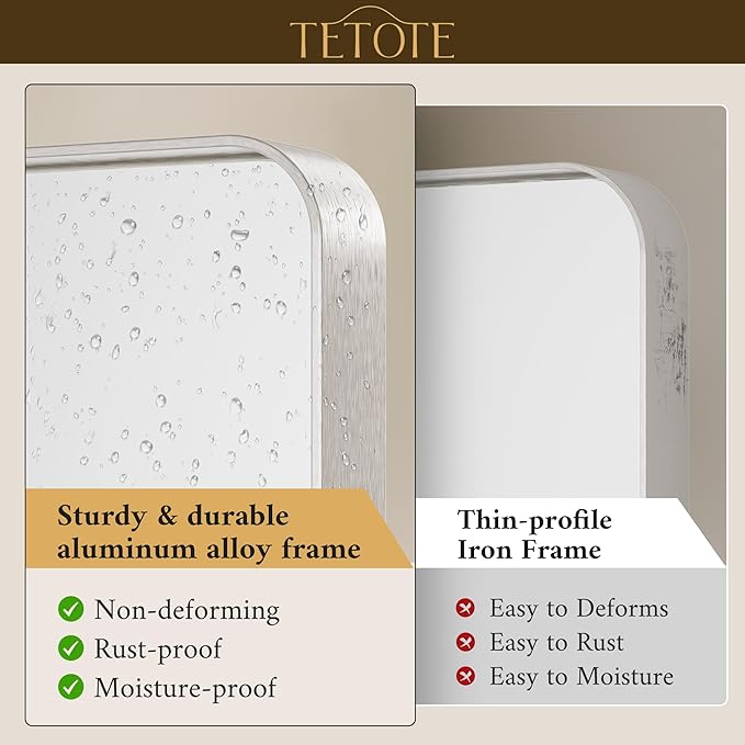 TETOTE Brushed Nickel Bathroom Mirror 16 x 24 Inch - Image 3