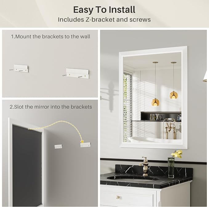 36x32 Inch White Bathroom Mirror - Image 7