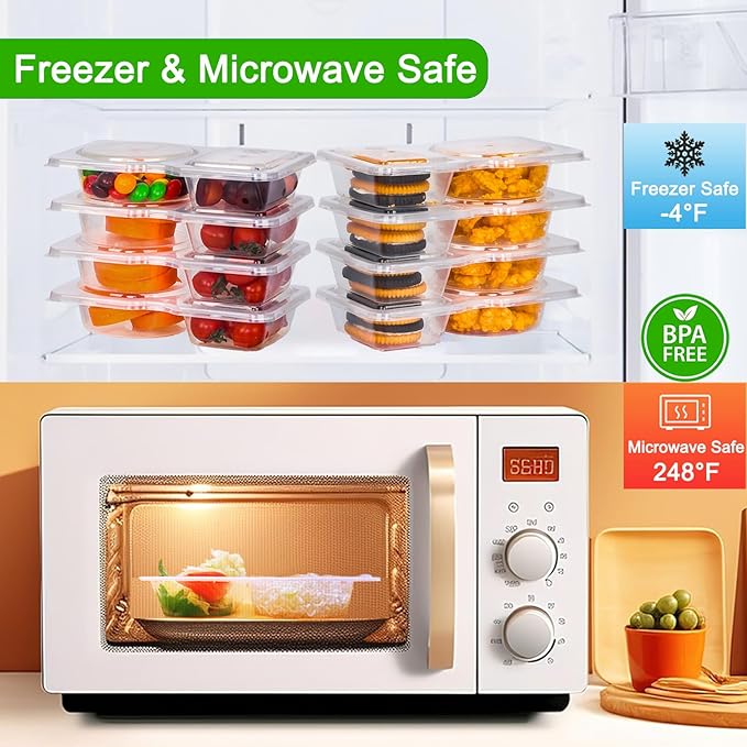 30 Sets Reusable Snack Containers with Lids, Double Compartment Snack Pack Containers with Spoons, BPA Free | Microwave & Dishwasher Safe | Leakproof Condiment Containers for School Office Travel