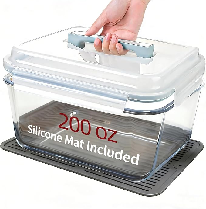 200oz/6000ml/26cup Extra Large Glass Storage Containers with Airtight Lid - Borosilicate Large Glass Food Storage for Rotisserie Chicken, Turkey - XL Big Glass Soup Bowls Freezer to Oven Safe
