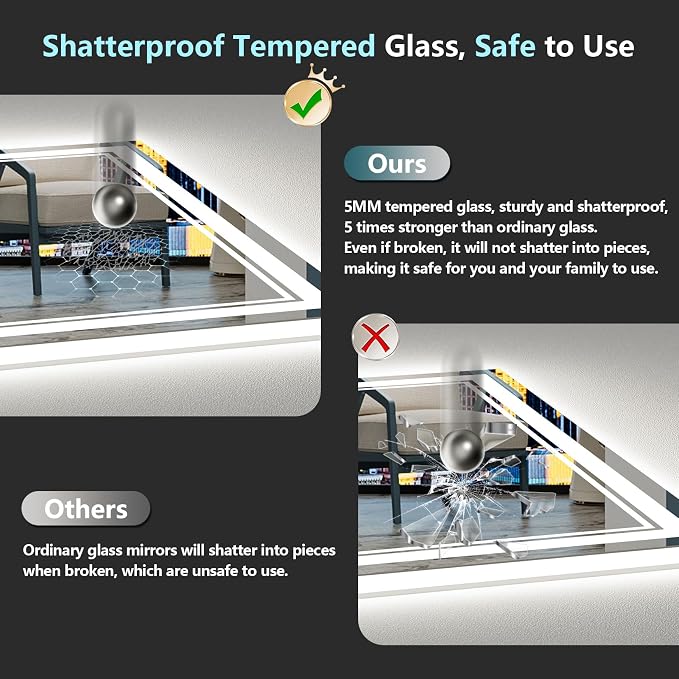 44x32 LED Bathroom Mirror with Lights, Backlit and Front Lit Anti-Fog Lighted - Image 7