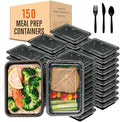 SQUATZ 150 Meal Prep Containers with Lids - 33oz, Microwave Safe, Reusable Food Storage, Freezer Safe, Leak-Free, Stackable Lunch Container, BPA Free, Includes 150(Forks, Knives, Spoons EACH)