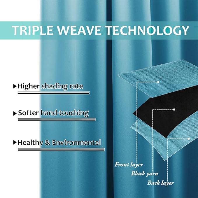 NICETOWN Teal Blue Full Shade Curtain Panels, Teal Blue, Pair of Thermal - Image 6