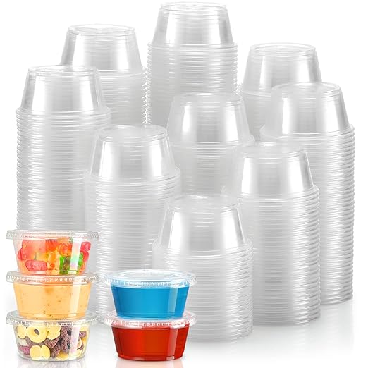 VITEVER [240 Sets - 3.25 oz ] Portion Cups With Lids, Small Plastic Containers with Lids, Airtight and Stackable Souffle Cups, Jello Shot Cups, Sauce Cups, Condiment Cups for Lunch, Party, Trips