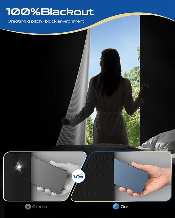 40" W x 40" L 100% Blackout Curtains, Total Darkness No-Drill Black Out Window - Image 5