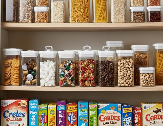 Felli Flip Tite Food Storage Container with Lid Airtight 4" Ring Seal Flip Top, Stackable Acrylic Canister Jar for Pantry Kitchen Counter, Snack Coffee Bean Granola Pet Treats Cracker Holder (1.2 L)