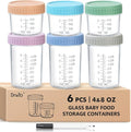 DRKIO 6 Pack Glass Baby Food Storage Containers - 4 & 8 oz Baby Food Jars with Lids Baby Food Maker Microwave Dishwasher Freezer Safe 100% Leak Proof BPA Free Reusable