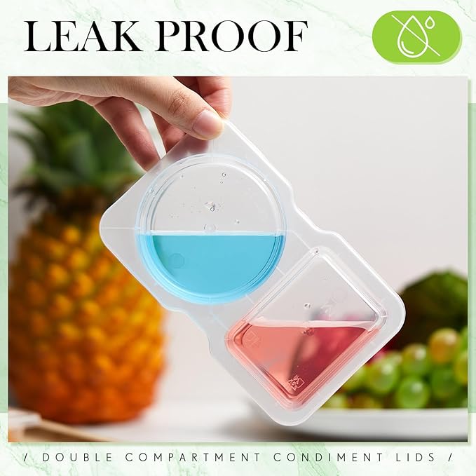 Blushtier 100 Pcs Pack Snack Containers with Lids, 5 oz Double Compartment Plastic Food Containers, Portable Divided Snack Cups for School, Office, Meal Prep, Sauces, Dips, On-the-go Camping (Clear)