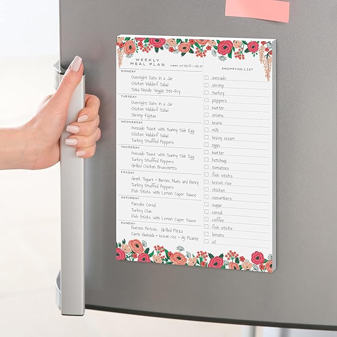 Sweetzer & Orange Floral Weekly Meal Planner and Grocery List Magnetic Notepad. 7x10” Meal Planning Pad with Tear Off Shopping List. Plan Weekly Menu Food for Weight Loss or Dinner List for Family!