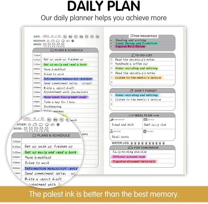 Pocket Planner Notebook, Daily Planner Refills, 30Sheets, 8.25x4.25inches Regular TN Journal Notebooks, Travelers Notebook Insert for Time Management