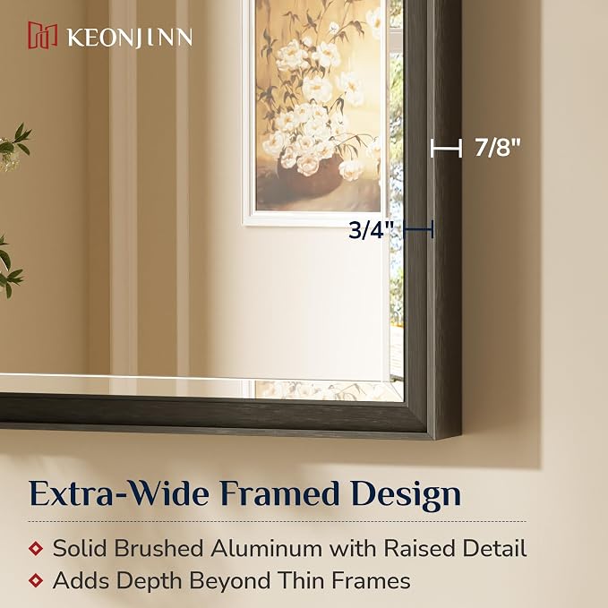 Keonjinn 72" x 36" Large Black Bathroom Vanity Mirror, Brushed Black Framed - Image 3