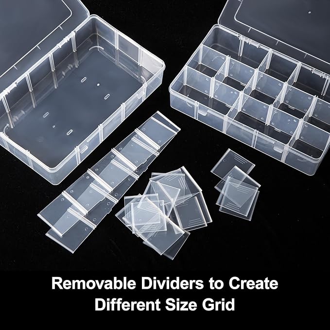 Gospire 2PCS 15 Large Grids Clear Plastic Jewelry Box Organizer Storage Container with Removable Dividers