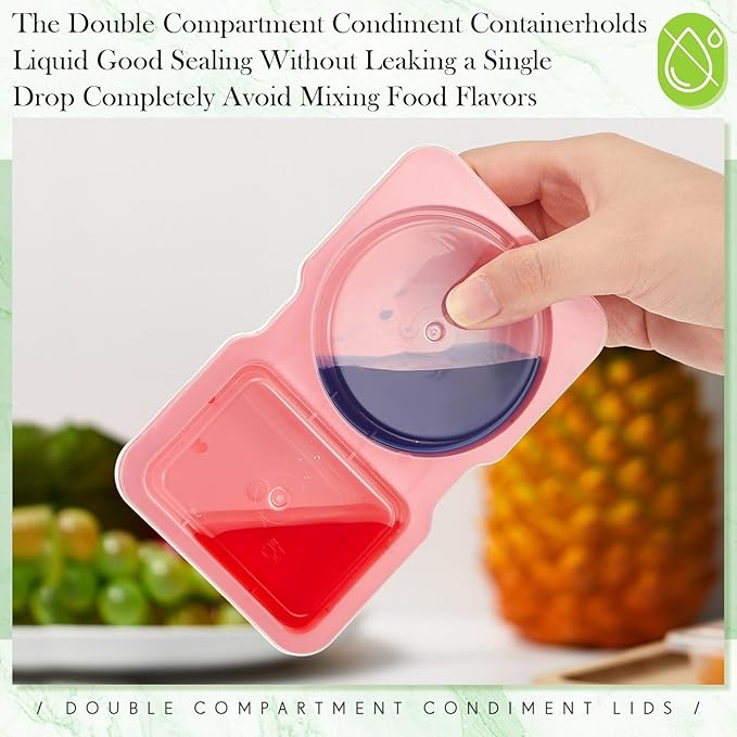 Blushtier 10 Pcs Pack Snack Containers with Lids, 5 oz Double Compartment Plastic Food Containers, Portable Divided Snack Cups for School, Office, Meal Prep, Sauces, Dips, On-the-go Camping (Pink)