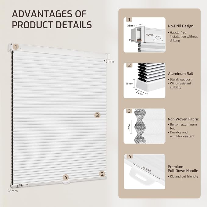 Grandekor No Drill No Tools Cordless Cellular Shades, UV Protection Privacy No - Image 9