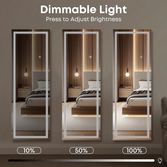 Kosmonia 71x28 Frameless Full Length Mirror, Dimmable 3 Color LED Light - Image 5