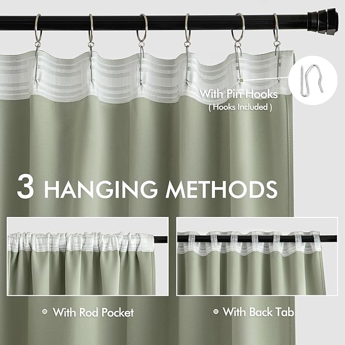 MIULEE Back Tab Sage Green Curtains 84 Inch Length 2 Panels Set - Image 3