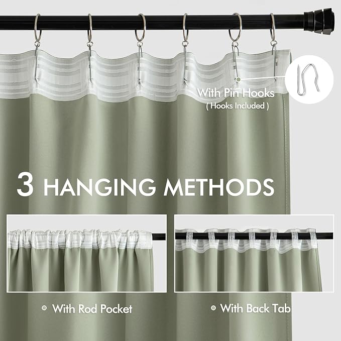 MIULEE Back Tab Sage Green Curtains 96 Inch Long 2 Panels Set - Image 3