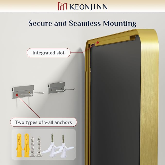 Keonjinn Gold Mirrors for Bathroom Sink, 30 x 36 Inch Rounded Rectangle Brushed - Image 5