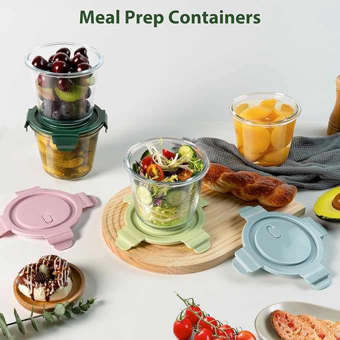 Freshmage 23oz Glass Meal Prep Containers with Lids, Airtight 3-Cup Glass Storage Containers Set, Heat-Resistant BPA-Free for Soup, Leftover, Microwave, Dishwasher, Fridge and Freezer Safe (4 Packs)