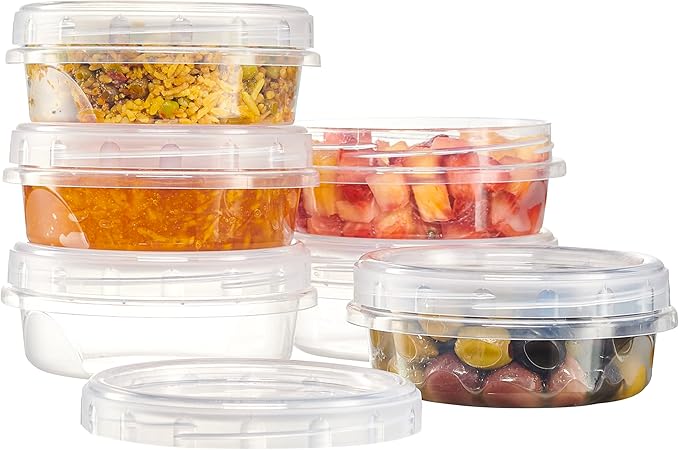 PLASTICPRO 6 Pack Twist Cap Food Storage Containers with Clear Screw on Lid- 8 oz Reusable Meal Prep Containers - Freezer and Microwave Safe Clear Plastic Food Storage
