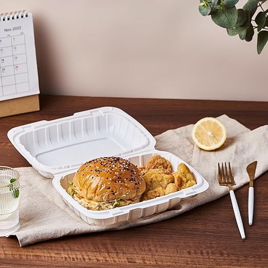 FULING 9X6 1-Compartment 50-Pack Plastic Clamshell Food To Go Box Containers Carryout For Sandwich Salad Heavy Duty Disposable Hinged With Secure Snap Lid