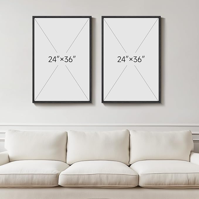 Framed Blue Gray Abstract Wall Art Set of 2, Modern Circle Line Canvas Artwork - Image 3