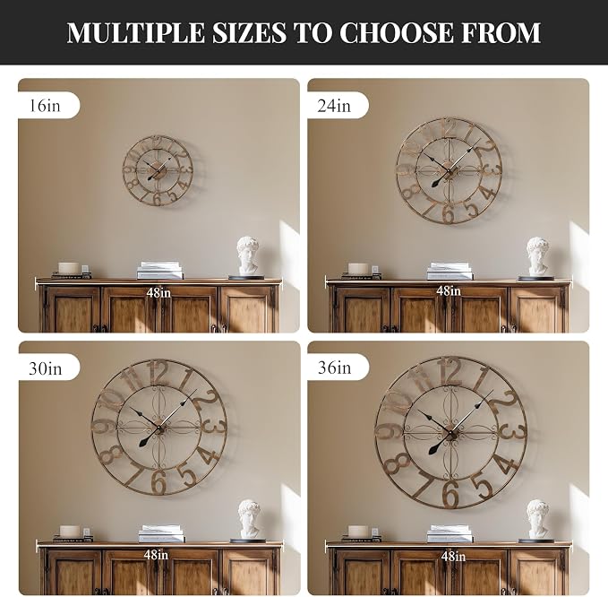 Cuspin 24 Inch Wall Clock Bronze, Large Rustic Decorative Metal Wall Clock - Image 4