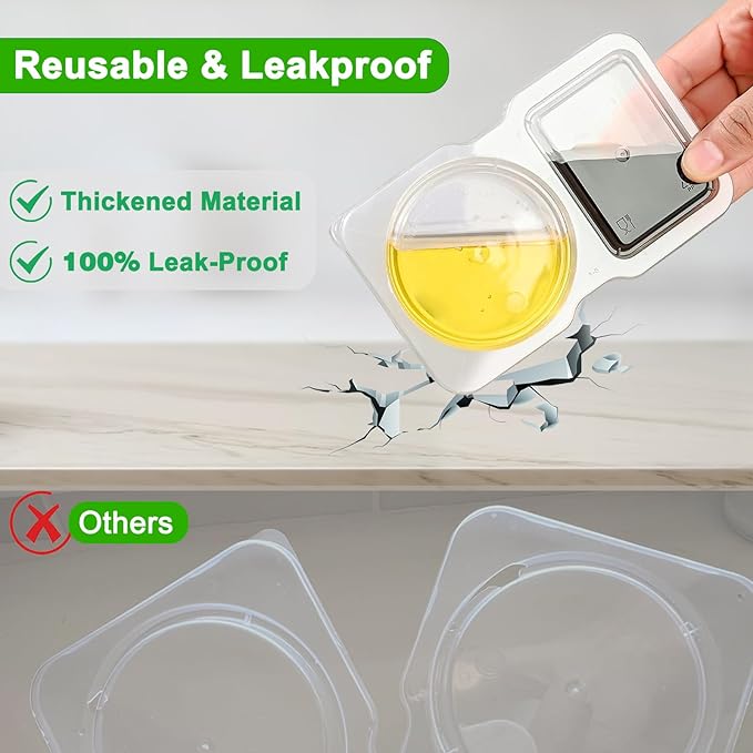 30 Sets Reusable Snack Containers with Lids, Double Compartment Snack Pack Containers with Spoons, BPA Free | Microwave & Dishwasher Safe | Leakproof Condiment Containers for School Office Travel