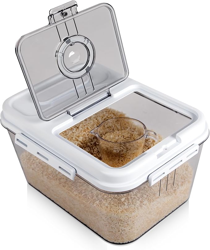 Chef's Path Extra Large Airtight Rice Storage Container with Measuring Cup, Pack of 1, 8 L Capacity, Kitchen and Pantry Canister for Rice, Flour, Sugar, and Baking Supplies