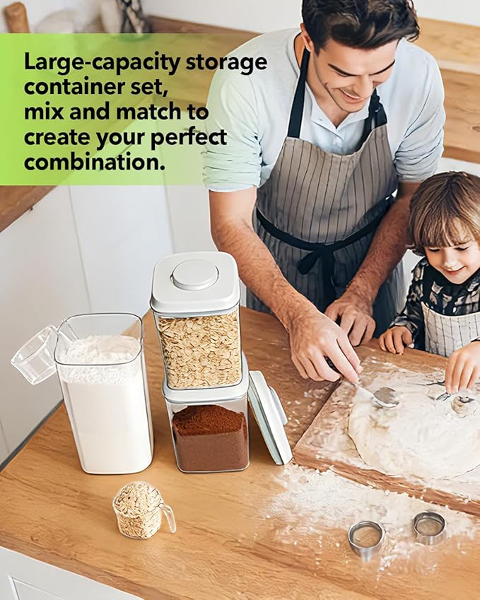 Airtight Food Storage Container with One-Touch Lid, 4.22 QT / 4.0 L Stackable Durable BPA-Free PET for Flour, Sugar, Cereal & Kitchen Pantry Organization.