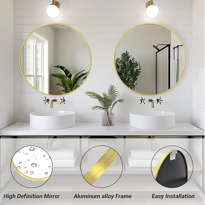 Sunniry Gold Round Mirror, Circle Mirror 26 inch, Round Mirrors - Image 2