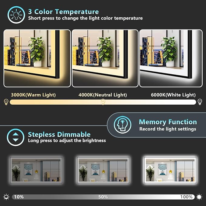 88x38 Black Framed LED Bathroom Mirror - Image 5